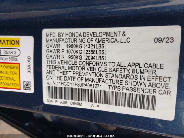 Photo 8 VIN: 1HGCY1F30PA061271 - HONDA ACCORD 