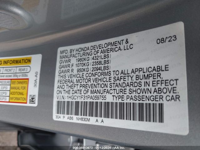 Photo 8 VIN: 1HGCY1F31PA059755 - HONDA ACCORD 