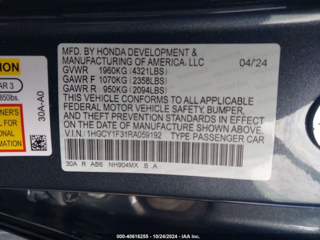 Photo 8 VIN: 1HGCY1F31RA059192 - HONDA ACCORD 