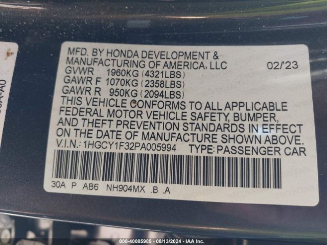 Photo 8 VIN: 1HGCY1F32PA005994 - HONDA ACCORD 