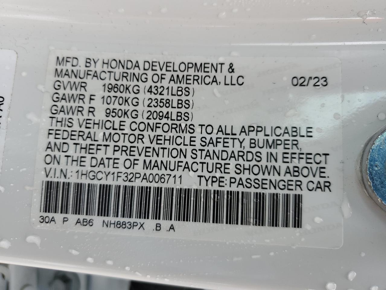 Photo 11 VIN: 1HGCY1F32PA006711 - HONDA ACCORD 