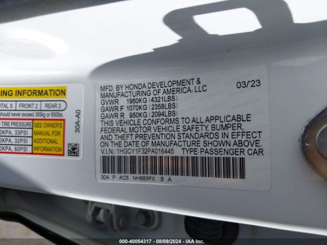 Photo 8 VIN: 1HGCY1F32PA016445 - HONDA ACCORD 