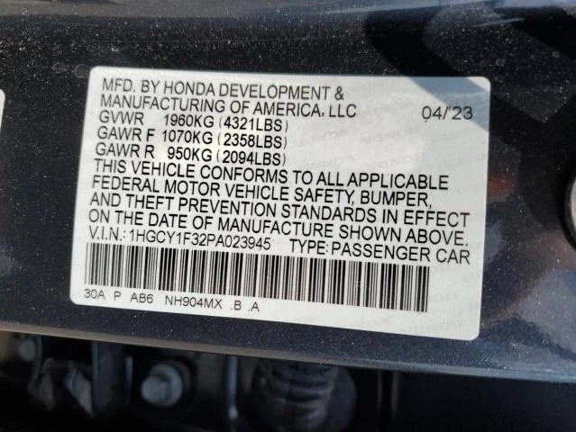 Photo 11 VIN: 1HGCY1F32PA023945 - HONDA ACCORD EX 