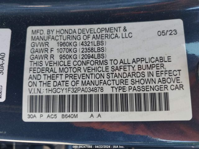 Photo 8 VIN: 1HGCY1F32PA034878 - HONDA ACCORD 