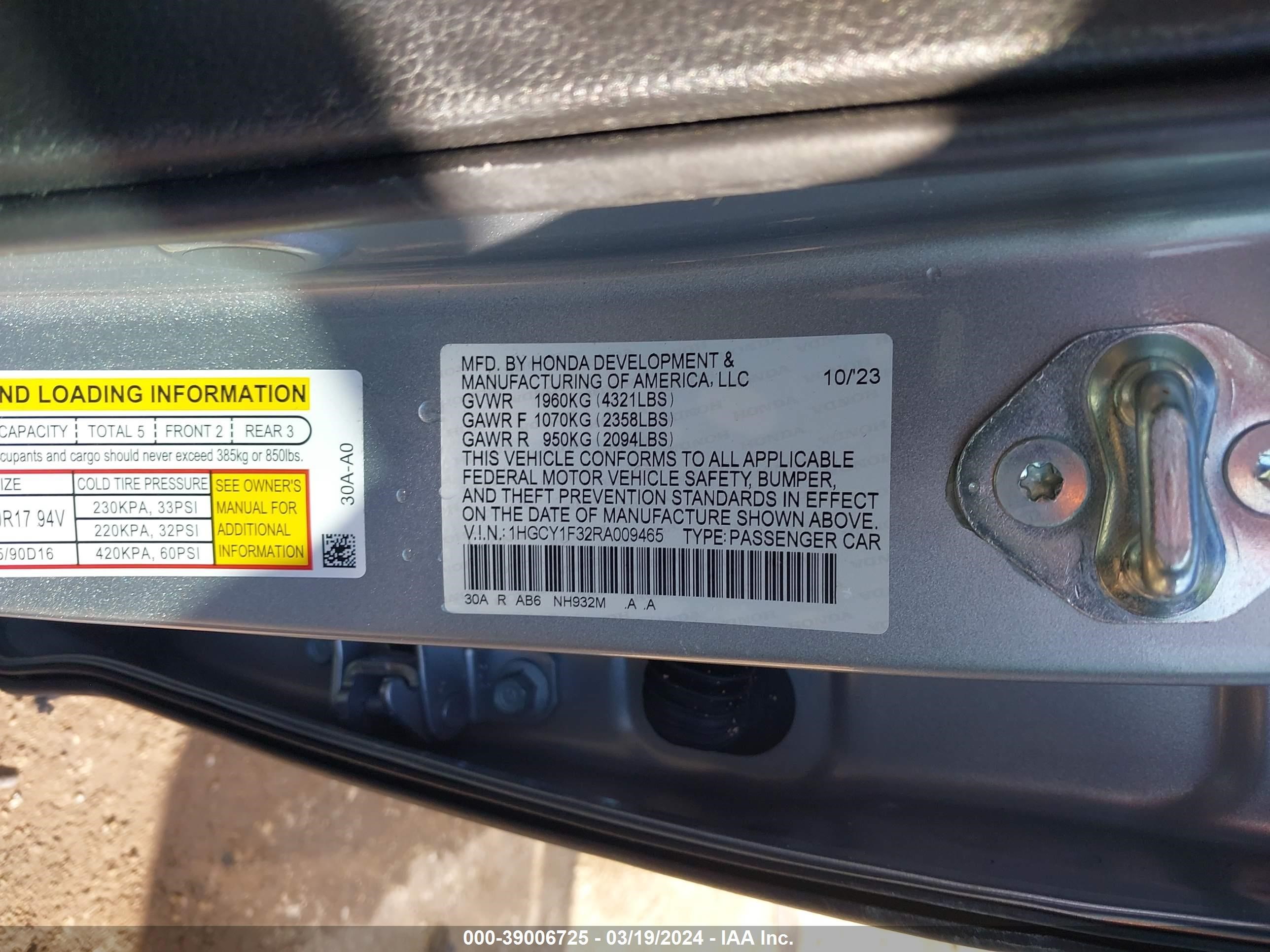 Photo 8 VIN: 1HGCY1F32RA009465 - HONDA ACCORD 