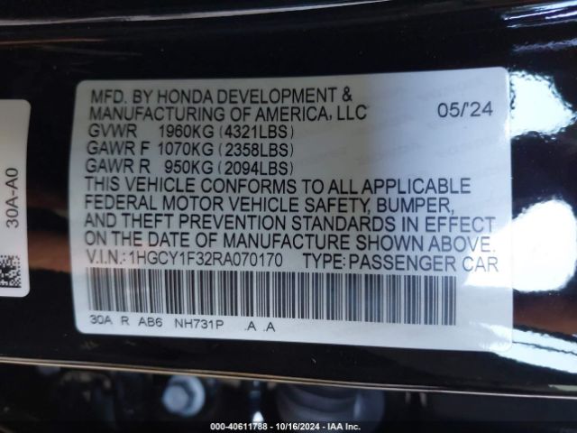 Photo 8 VIN: 1HGCY1F32RA070170 - HONDA ACCORD 