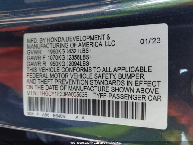 Photo 8 VIN: 1HGCY1F33PA005535 - HONDA ACCORD 