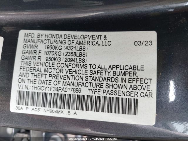 Photo 8 VIN: 1HGCY1F34PA017886 - HONDA ACCORD 