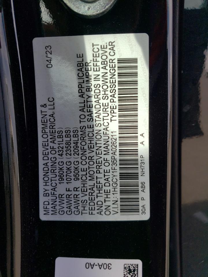 Photo 11 VIN: 1HGCY1F35PA026211 - HONDA ACCORD 