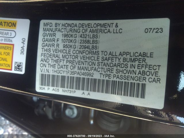 Photo 8 VIN: 1HGCY1F35PA046992 - HONDA ACCORD 