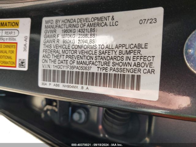 Photo 8 VIN: 1HGCY1F35PA050637 - HONDA ACCORD 