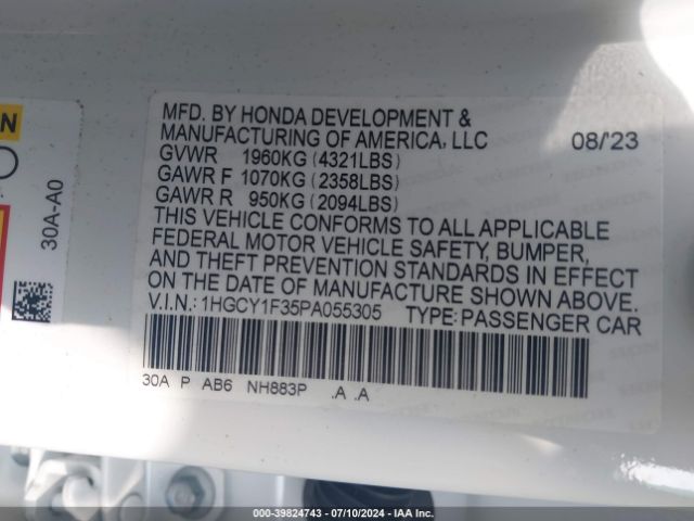 Photo 8 VIN: 1HGCY1F35PA055305 - HONDA ACCORD 