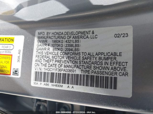 Photo 8 VIN: 1HGCY1F36PA008591 - HONDA ACCORD 