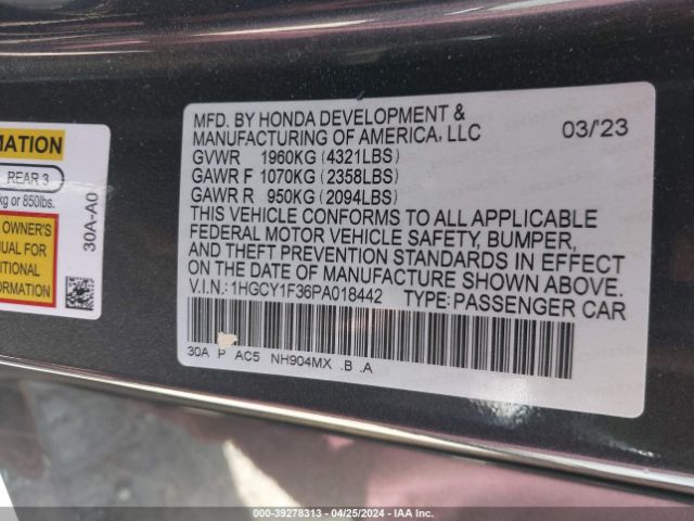 Photo 8 VIN: 1HGCY1F36PA018442 - HONDA ACCORD 