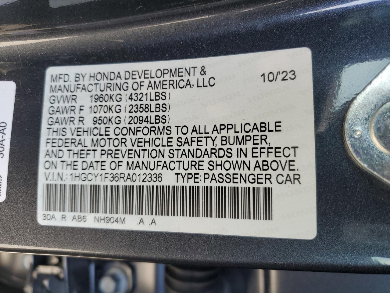 Photo 11 VIN: 1HGCY1F36RA012336 - HONDA ACCORD 