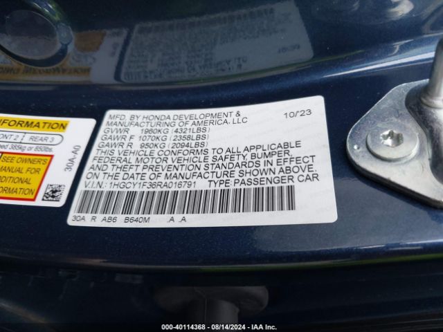 Photo 8 VIN: 1HGCY1F36RA016791 - HONDA ACCORD 