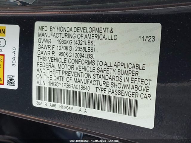 Photo 8 VIN: 1HGCY1F36RA018640 - HONDA ACCORD 