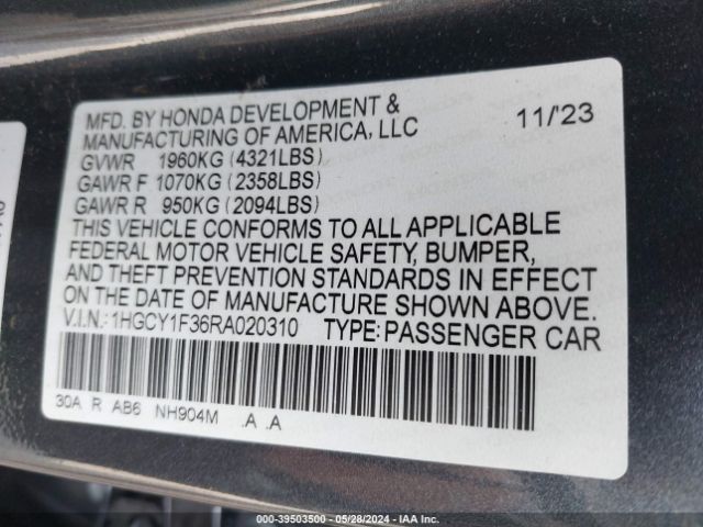 Photo 8 VIN: 1HGCY1F36RA020310 - HONDA ACCORD 