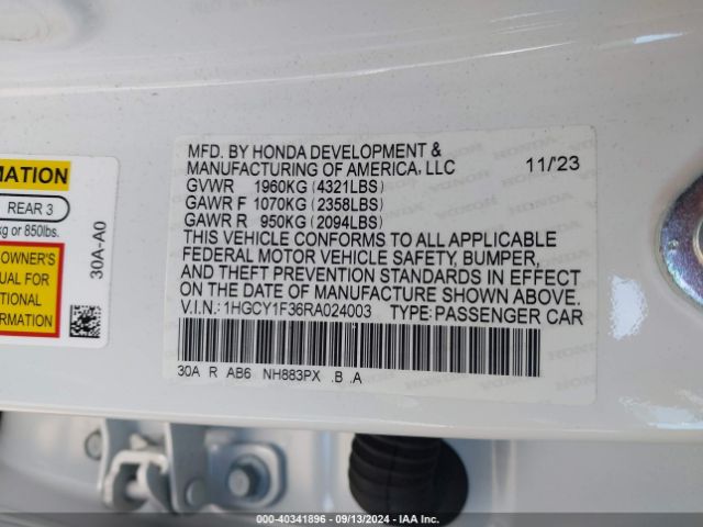 Photo 8 VIN: 1HGCY1F36RA024003 - HONDA ACCORD 