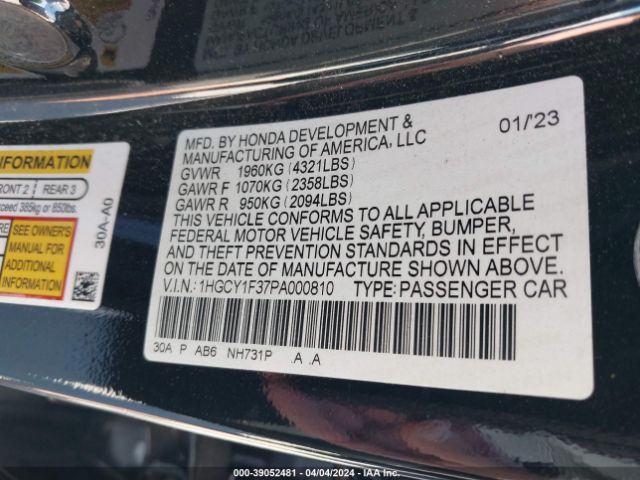 Photo 8 VIN: 1HGCY1F37PA000810 - HONDA ACCORD 