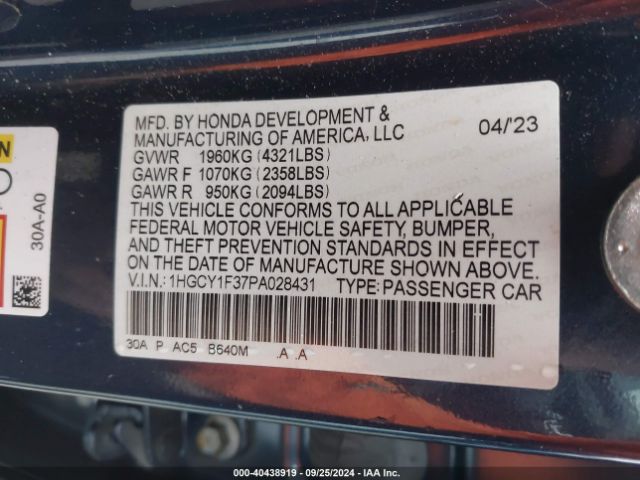 Photo 8 VIN: 1HGCY1F37PA028431 - HONDA ACCORD 