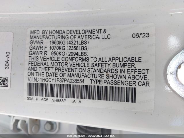 Photo 8 VIN: 1HGCY1F37PA038554 - HONDA ACCORD 