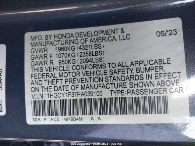 Photo 8 VIN: 1HGCY1F37PA039106 - HONDA ACCORD 