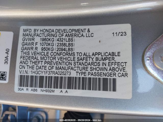 Photo 8 VIN: 1HGCY1F37RA025273 - HONDA ACCORD 