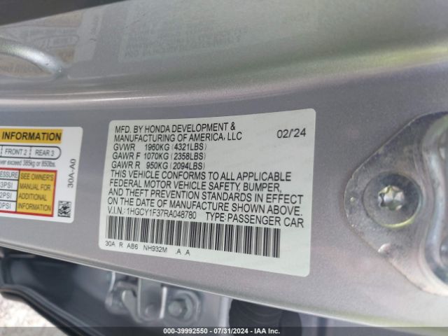 Photo 8 VIN: 1HGCY1F37RA048780 - HONDA ACCORD 