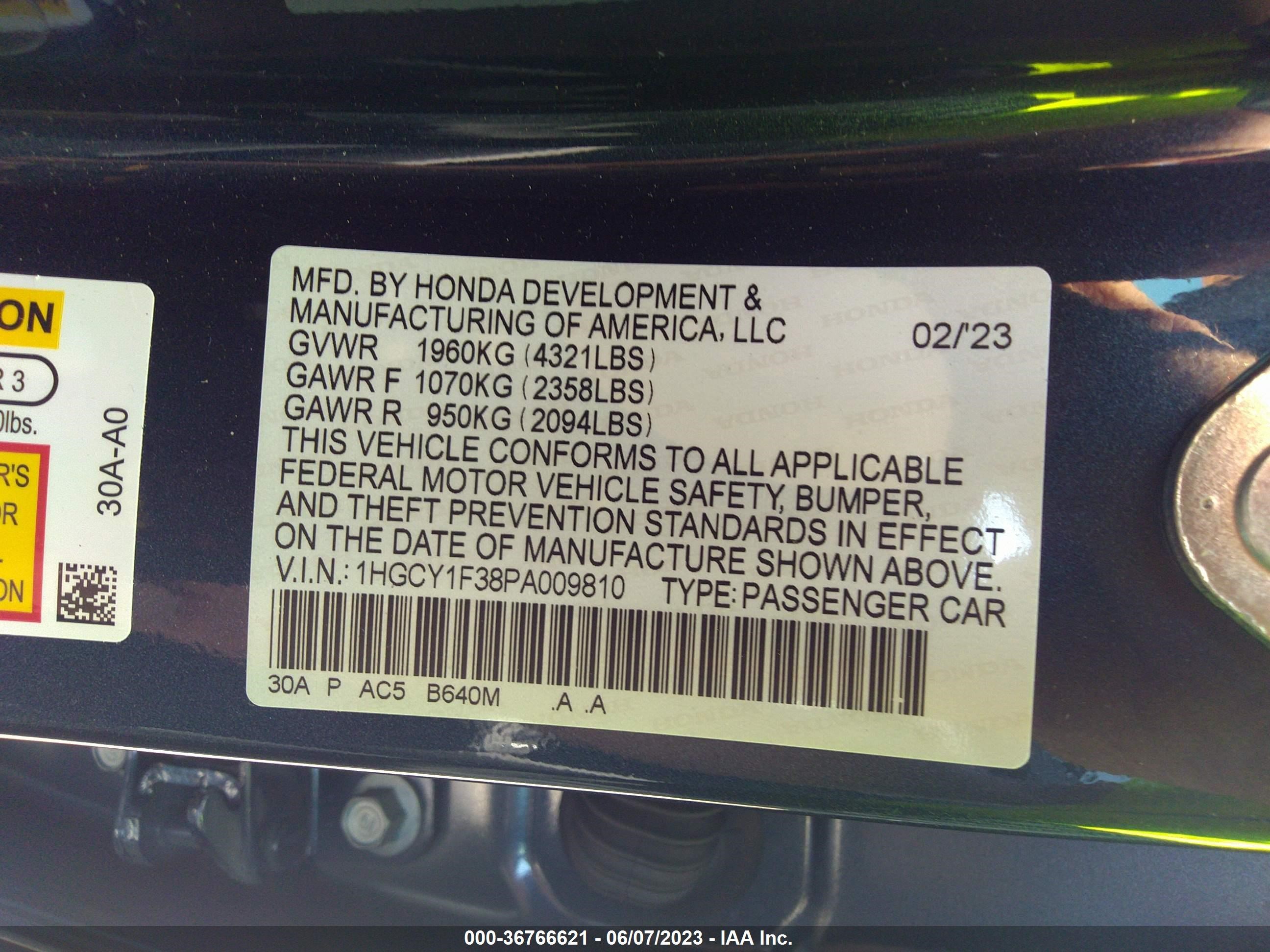 Photo 8 VIN: 1HGCY1F38PA009810 - HONDA ACCORD 