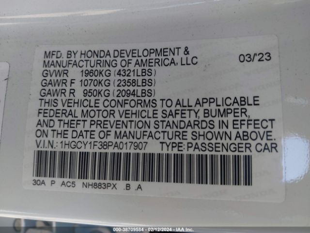 Photo 8 VIN: 1HGCY1F38PA017907 - HONDA ACCORD 