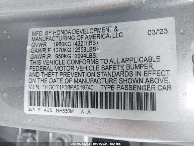 Photo 8 VIN: 1HGCY1F38PA019740 - HONDA ACCORD 