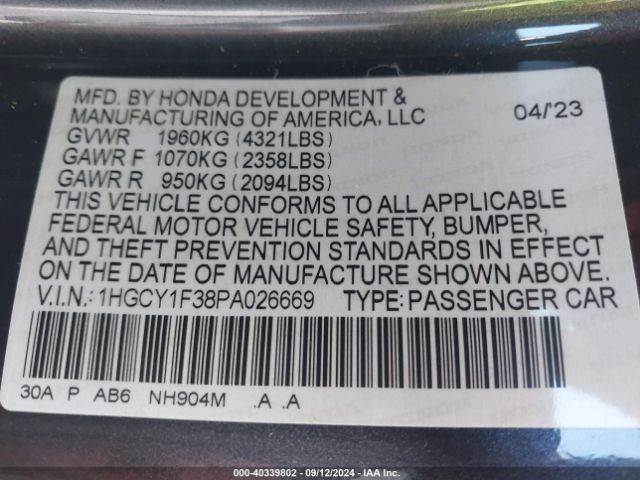 Photo 8 VIN: 1HGCY1F38PA026669 - HONDA ACCORD 