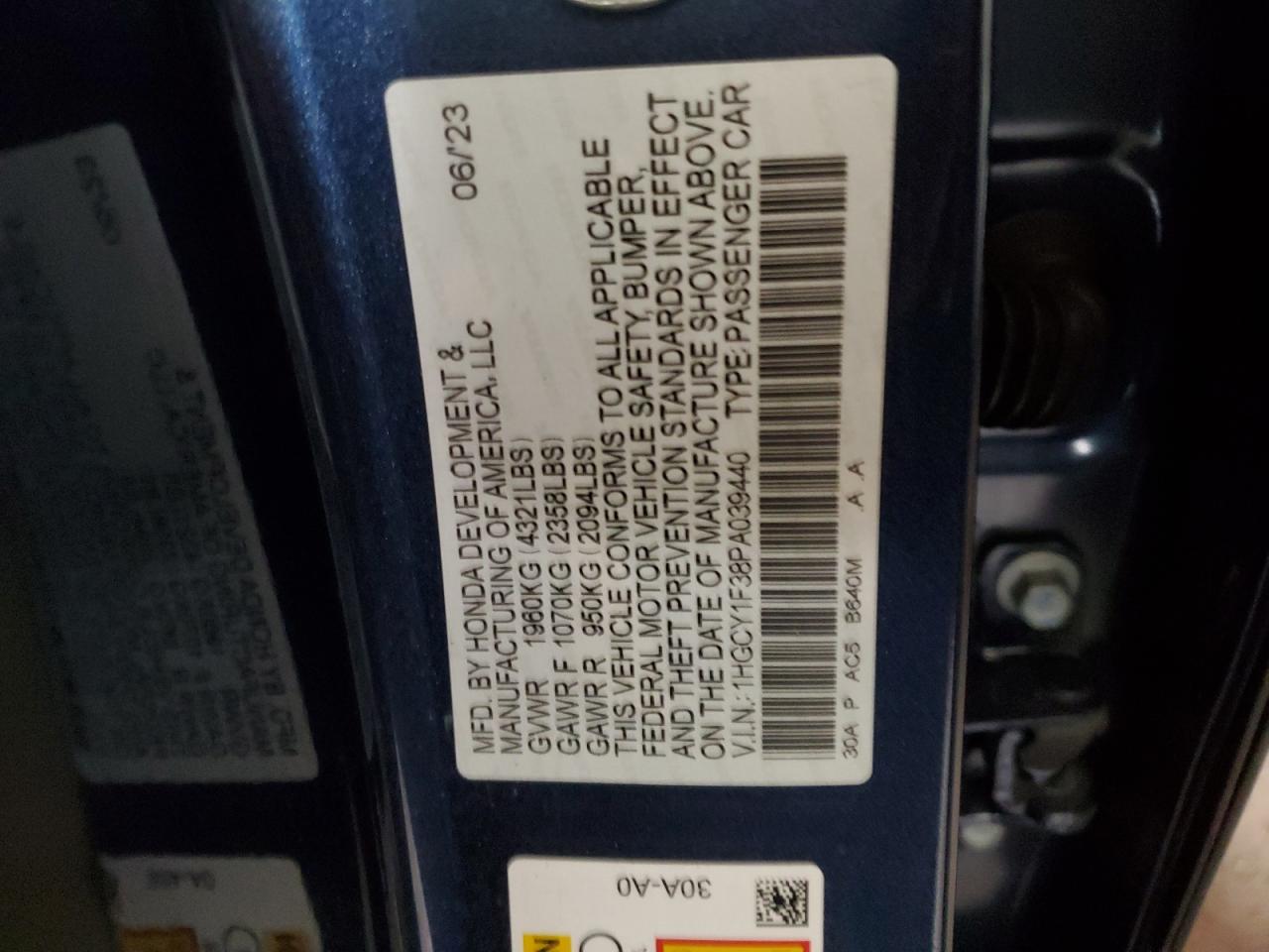 Photo 12 VIN: 1HGCY1F38PA039440 - HONDA ACCORD 