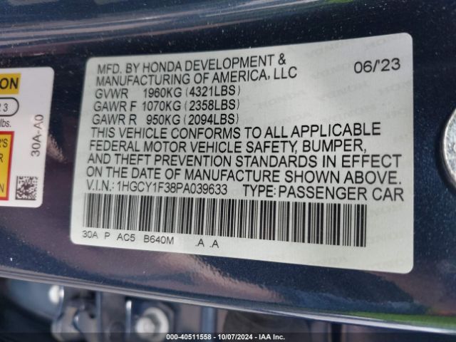 Photo 8 VIN: 1HGCY1F38PA039633 - HONDA ACCORD 