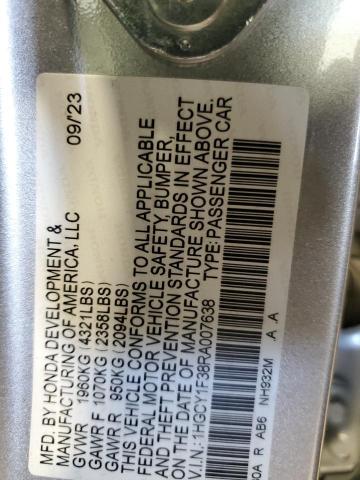 Photo 11 VIN: 1HGCY1F38RA007638 - HONDA ACCORD 