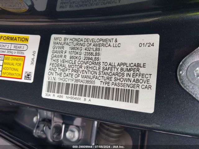 Photo 8 VIN: 1HGCY1F38RA038565 - HONDA ACCORD 