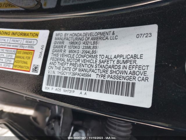 Photo 8 VIN: 1HGCY1F39PA046994 - HONDA ACCORD 