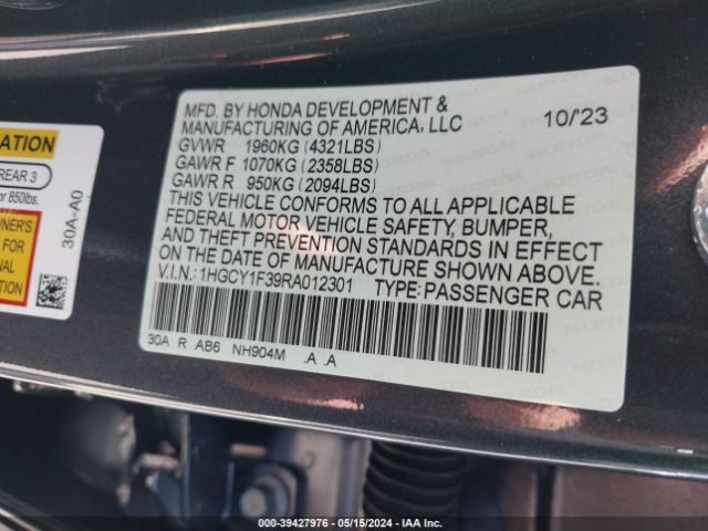 Photo 8 VIN: 1HGCY1F39RA012301 - HONDA ACCORD 