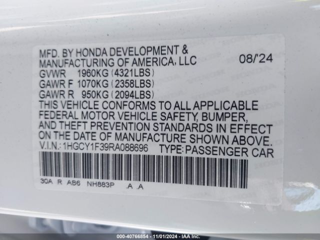 Photo 8 VIN: 1HGCY1F39RA088696 - HONDA ACCORD 