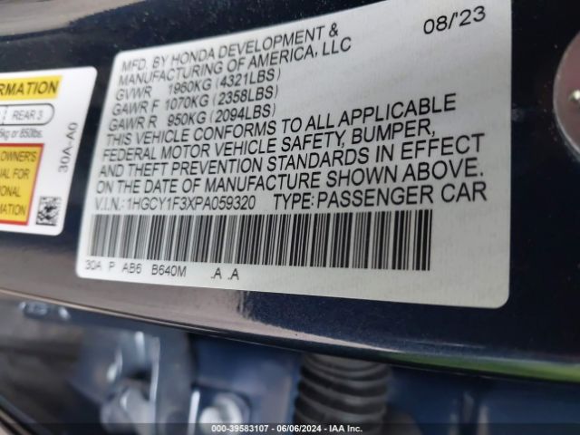 Photo 8 VIN: 1HGCY1F3XPA059320 - HONDA ACCORD 