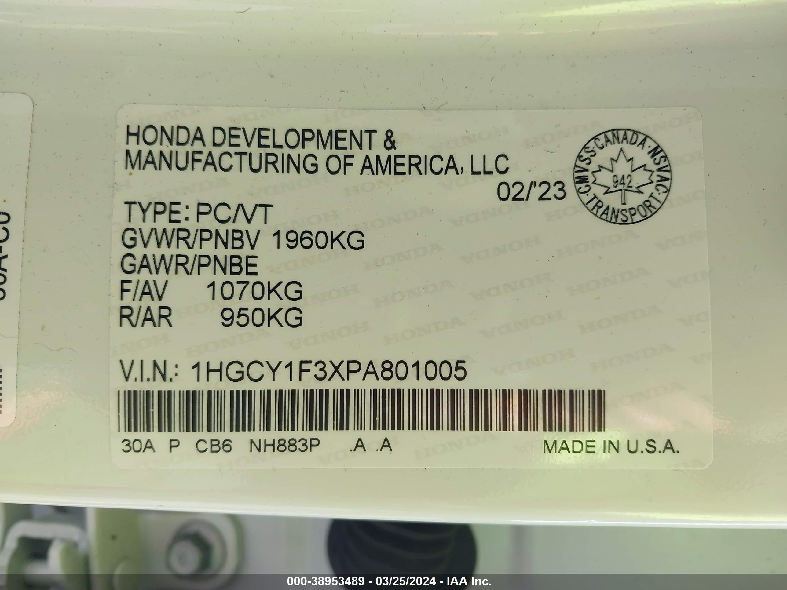 Photo 8 VIN: 1HGCY1F3XPA801005 - HONDA ACCORD 