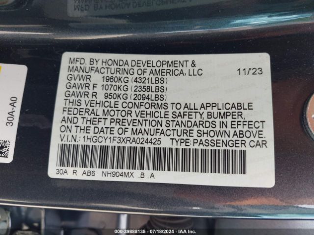 Photo 8 VIN: 1HGCY1F3XRA024425 - HONDA ACCORD 