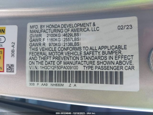 Photo 8 VIN: 1HGCY2F50PA009100 - HONDA ACCORD 