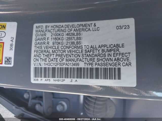 Photo 8 VIN: 1HGCY2F50PA013499 - HONDA ACCORD 