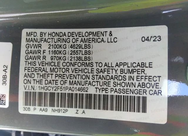 Photo 8 VIN: 1HGCY2F51PA014662 - HONDA ACCORD HYBRID 