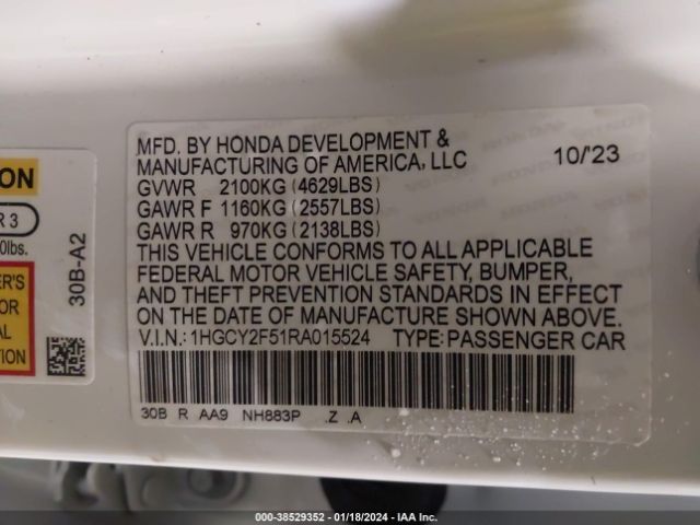 Photo 8 VIN: 1HGCY2F51RA015524 - HONDA ACCORD 