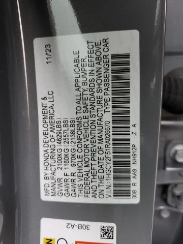 Photo 11 VIN: 1HGCY2F51RA026670 - HONDA ACCORD HYB 