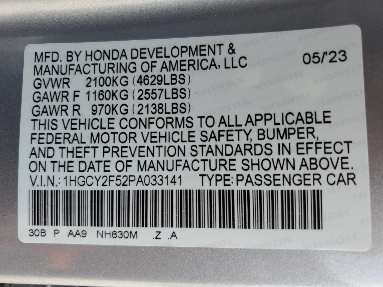 Photo 11 VIN: 1HGCY2F52PA033141 - HONDA ACCORD 