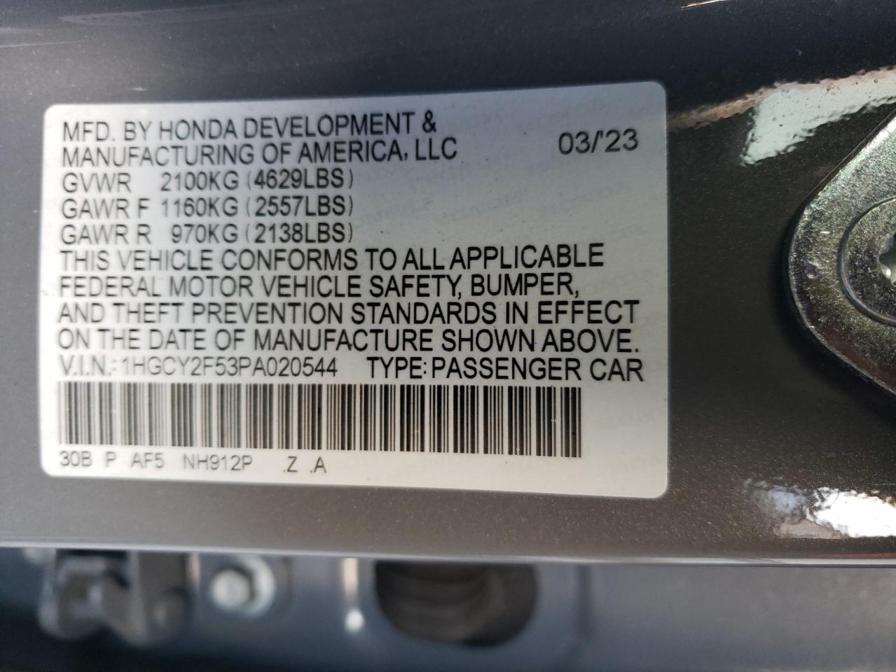 Photo 11 VIN: 1HGCY2F53PA020544 - HONDA ACCORD 